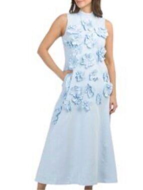 DALIA MACPHEE Sleeveless Mock Neck 3D Floral Dress Size L